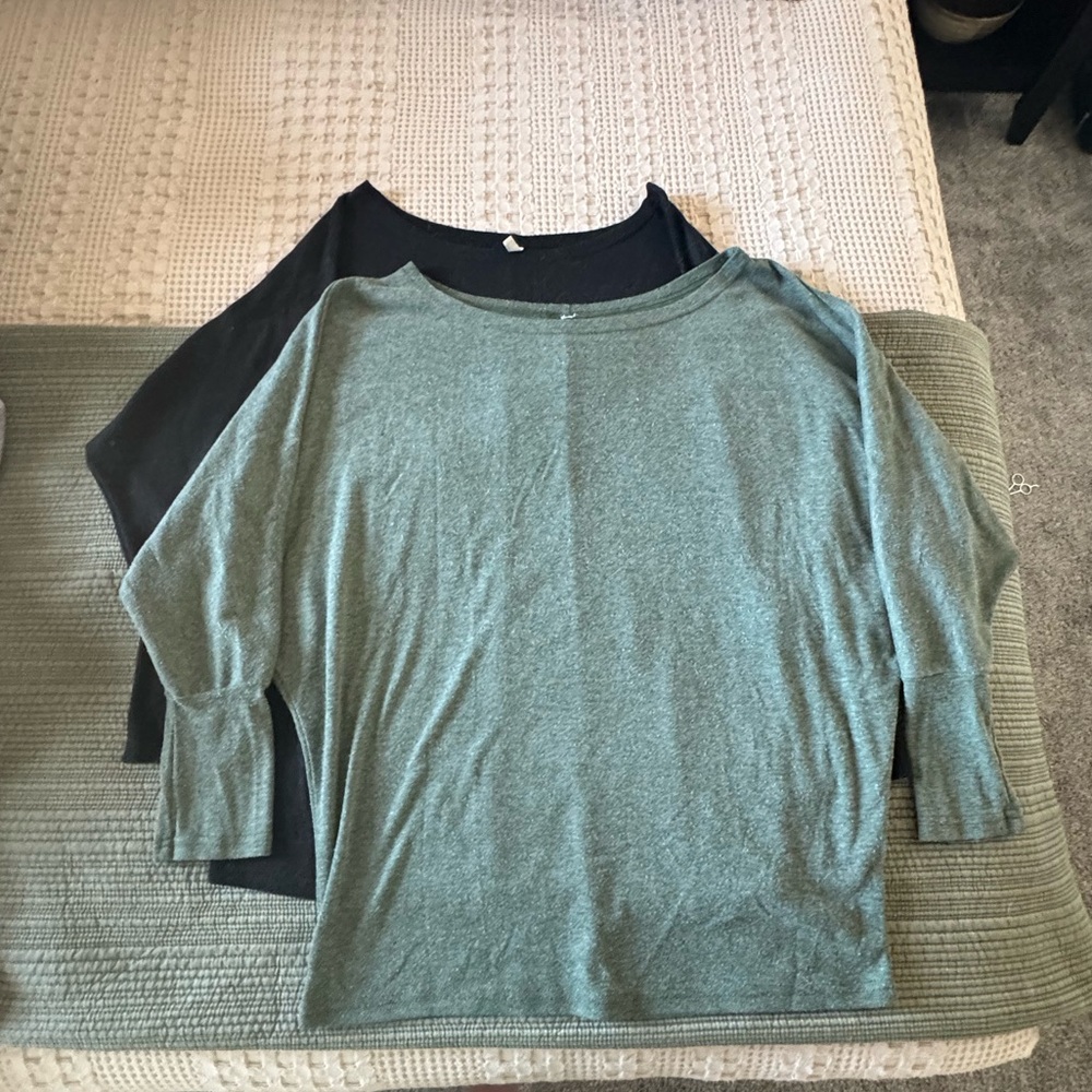 Green and Black Long Sleeve Tops
